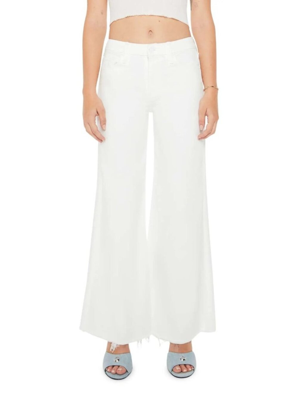 Mother Lil' Roller Womens Frayed Wide Leg Jeans Petite White Size 33 / US 12